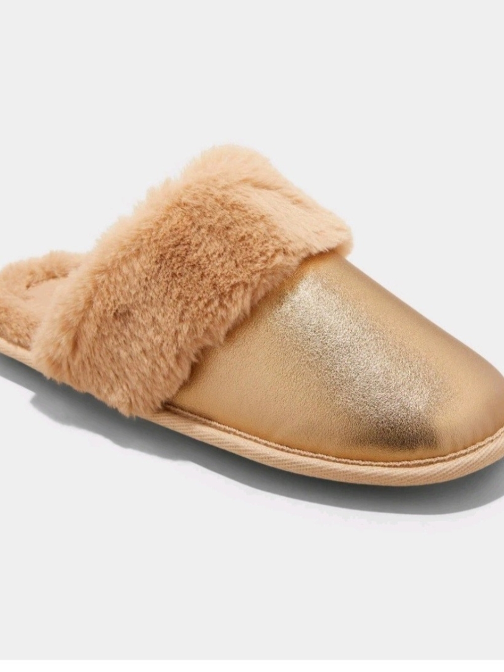 Auden Metallic Gold Faux-Fur Clog Slippers- Size Small